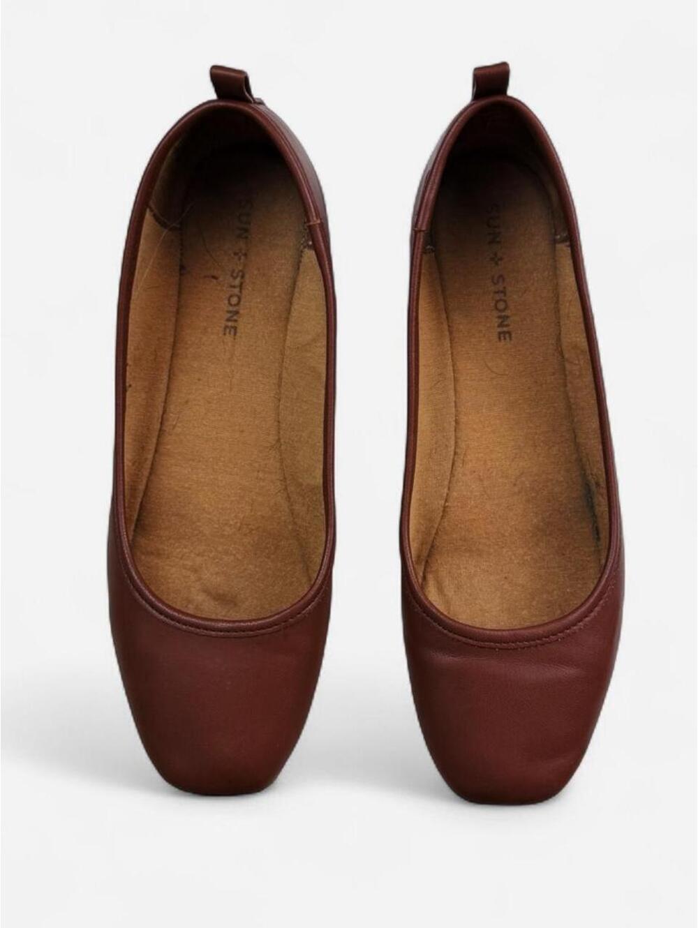 Brown Leather Square Toe Ballet Flats